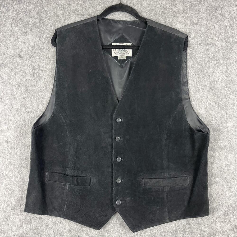 John Ashford Sport Leather Suede Vest Mens Large Black Button Front Western
